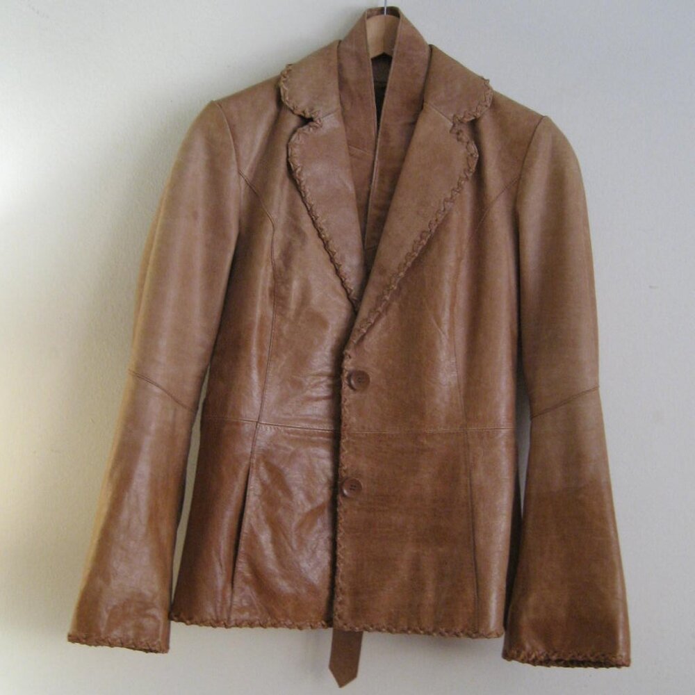 Guess Leather Blazer Jacket, Tan Brown, Size Small